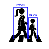 Crossing Pedestrians Icon with Bounding Boxes and Labels